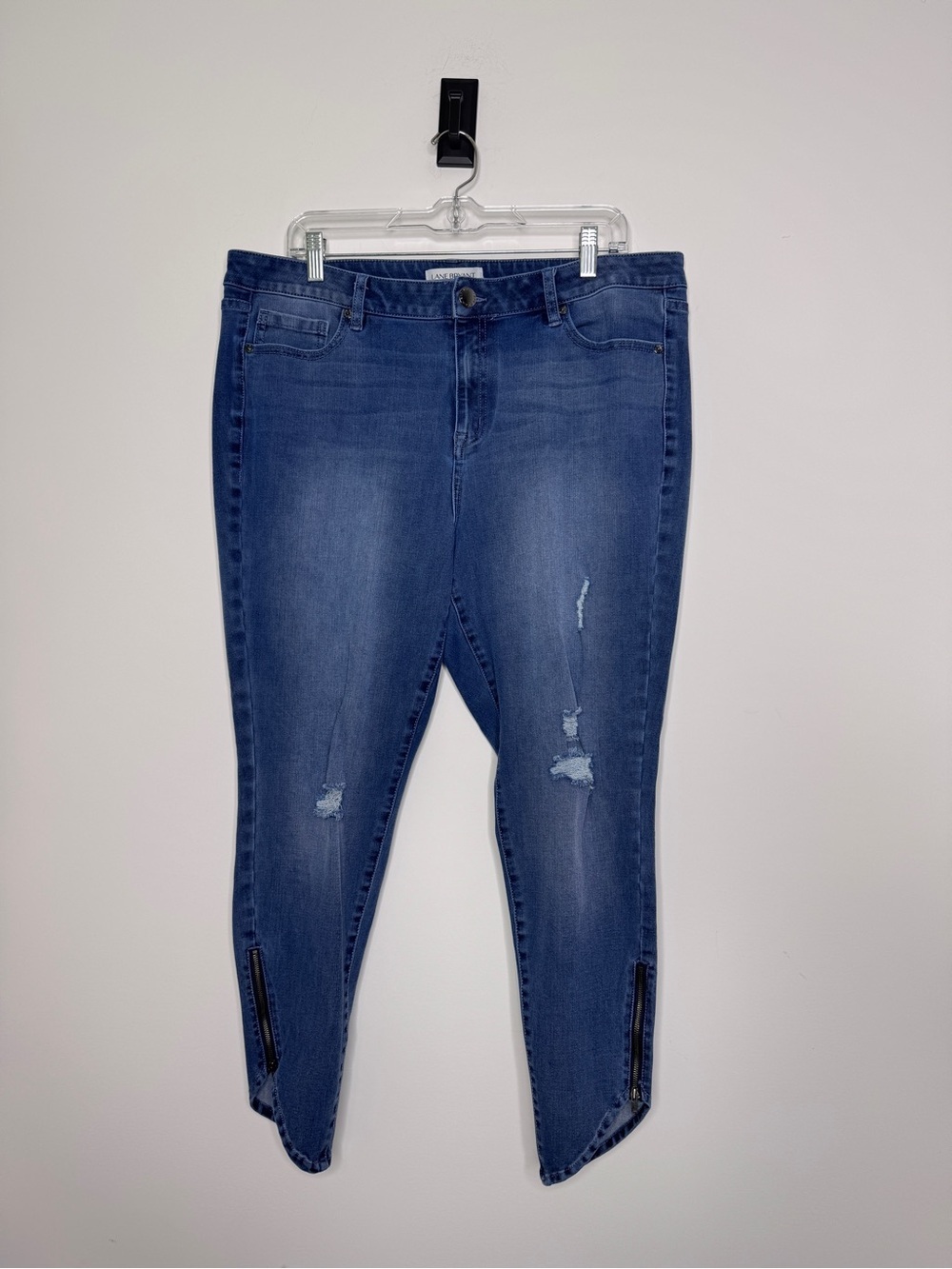 Lane Bryant Blue Ankle Zip Distressed Skinny Jeans